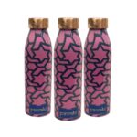 Pavaki PROF GEOMETRY Printed Pure Copper Bottle Set with Advanced Leak Proof Protection for Office, School, Gym & Home Use - 700 ml (Pack of 3)