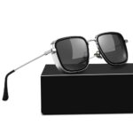 HAYDEN haiza black Retro Square Sunglasses with silver strong Metal Goggles for Men's and Women's 400 UV Protection