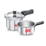Prestige 3L+2L Aluminium Svachh Pressure Cooker Combo (Outer Lid)|Deep lid for spillage control|Gas & induction compatible|Controlled Gasket-Release System|Silver
