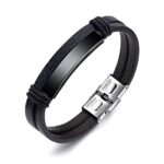 Jewels Galaxy Stainless Steel Silver Leather Wrist Charm Bracelet for Men