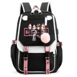 PALAY? Blackpink School Backpack for Girls School Bag with with USB Charging and Headset Port Kpop Idol Print Design Laptop Bag College School Bookbag for Boys