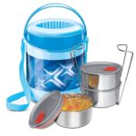 Milton Econa Deluxe 3 container Insulated Stainless Steel Lunch Box, Blue, 780 ml