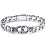 Peora 316L Stainless Steel Edgy Hand Cuff Bracelet with Lobster Clasp for Men and Boys
