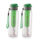 Cello Infuse Plastic(PET) Water Bottle with Infuser, 800ml, Set of 2, Green