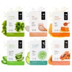 MINISO Natural Beauty Papaya, Rice, Aloe vera, Honey, Seaweed, Cucumber Sheet Facial Mask Combo (6 Pieces)