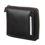 BUGOSHE Hand Crafted RFID Secure Full Grain Crunch Leather Zipper Wallet for Men, Bifold Trendy | Stylish Zip Closure Men's Leather Wallet with Detachable Card Holder (C.H. Black)