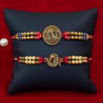 Set of 2 Rakhi for Brother, Gold Plated Stone Studded Rakhi Comes with Greeting Card, Design-11