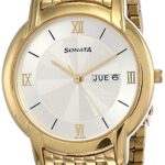 Sonata Analog Men's Wrist Watch (White Dial, Gold Band)