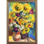 ArtzFolio Sunflower D7 Poster Antique Golden Frame with Glass 13.5 X 19.5Inch