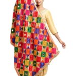 The Home Factory Women's Chiffon Phulkari Dupatta with Mirror Work (Fancy_Multicolour_Fulkari_Chunni_Free_Size_THF221)
