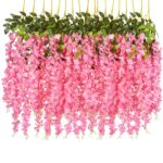 BBRATS 6 Pack 3.75 Feet/Piece Artificial Fake Wisteria Vine Ratta Hanging Garland Silk Flowers String Home Party Decor,Pink