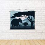ArtzFolio Elephant Family in Wild Africa Satin Painting Tapestry Scroll Art Hanging 17 X 12Inch