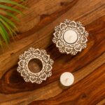 ExclusiveLane Flower Hand-Carved Blocks Tea-Light Holders (Set of 2,Sheesham Wood) - Decorative Tea Light Candle Holder,Brown,(LxWxH)= (3.5x3.5x1.1) Inch,EL-008-210