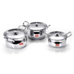Sumeet Stainless Steel Handi With Lid, 1.1 Ltr, 1.6 Ltr, 2.1 L, 3 Piece (Steel)
