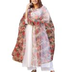 Kara Art House Women Organza Dupatta Gota Work Floral Print Ladies Silky Net Chunni for All Occasion 2.5 Meter