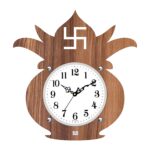 Heart Home Kalash Design Wooden Decorative Round Wall Clock for Hall/Bedroom/Office (Light Brown)-HS40HEARTH23952