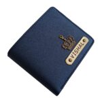 Giftorious Men's Leather Customized Wallet with Coin Pouch (Navy Blue)