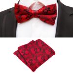 BBRATS Men's Bow Tie-Floral Jacquard Bow Tie Set Pocket Square Exquisite Collection (Red)