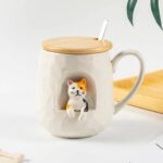 BBRATS  Ceramic Cup – Animal Coffee Mug, Tea, Juice Drinking Ceramics Mug Stylish Mug with Lid / Milk Drinking Mug for Boys and Girls, 3D Cup, Mug for Gifting (430 ML) (White)