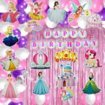 BBRATS 71 pcs Pink Birthday Decorations for Girls Curtain Balloon Garland Kit Princess Figure Cutouts Party Props Cake Topper 1st Birthday Princess Decoration for Girls (Pack of 71, Multicolor)