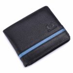NKSK Craft. Genuine Leather RFID Protected Stylish Design Wallet for Men's. (NC-95) (Black-Light Blue Boarder)