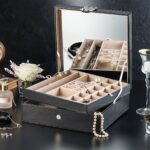 Jewelry Box  Classic Jewelry Organizer with Modern Buckle Closure, Large Mirror & 2 Trays for Women Teens and Girls - Holder for Earring Ring Necklace Bracelet & Watch -PU Leather - Black by Glenor Co (pack of 50)