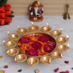 BBRATS Diya Shape Flower Decorative Urli Bowl for Home Handcrafted Bowl for Floating Flowers and Tea Light Candles Home ,Office and Table Decor| Diwali Decoration Items for Home ( 14 Inches)