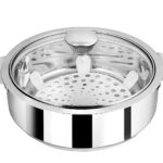 NanoNine Chapati Pot Double Wall Insulated Stainless Steel Serve Fresh Roti Casserole with Glass Lid, 1.25 L, 1 pc