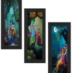 SAF Set of 3 Radha Krishna UV Coated Home Decorative Religious Gift Item Framed Painting 17 inch X 24 inch SAFLP01, Multicolour