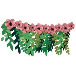 BBRATS  Jungle | Floral | Diwali Theme Birthday Party Decoration Paper Flower Garland, Welcome Baby, Bridal Shower - 10 Pink Flowers and 20 Green Leaves, 45 inches in Length