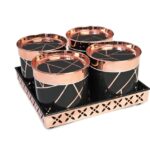 BBRATS  Delux Vintage Look Dry Fruit Storage Box| Multipurpose Serving Set (Tray with 4 Jars) Containers Set with Gold Plated Lid for Airtight Storage| Tray for Serving- Rose Gold(Black)