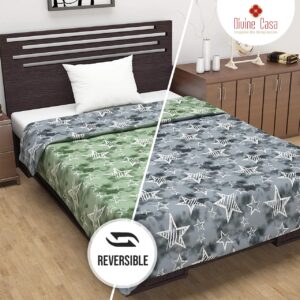 BBRATS 120 GSM Polyester Reversible Lightweight Printed Single Bed AC Dohar Blanket - Green and Grey 1